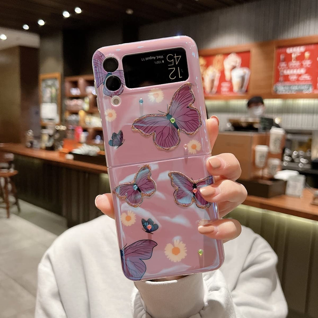 Compatible with Samsung Galaxy Z Flip 3 Case Cute 5g Glitter Bling Cartoon IMD Soft Z Flip 3 (2021) TPU Shockproof Protective Phone Cases for Girls and Women - Butterfly