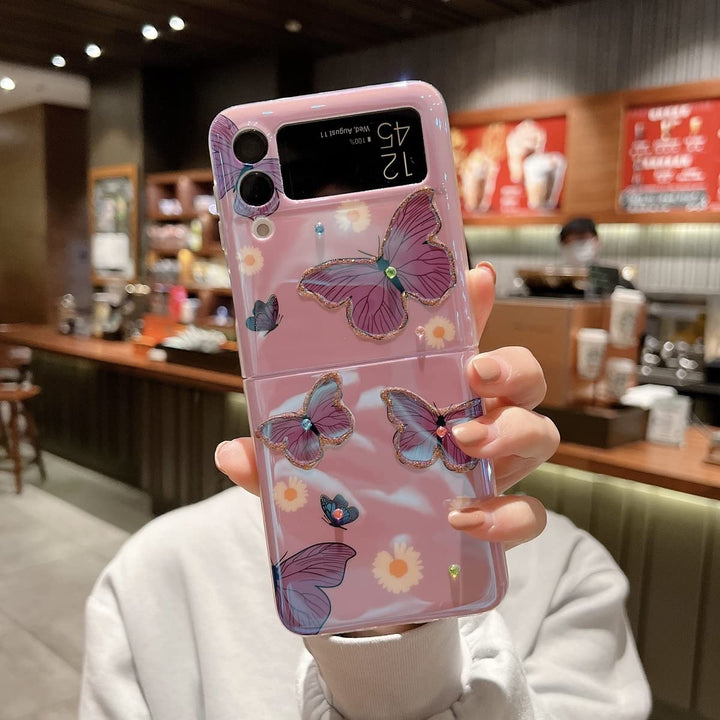 Compatible with Samsung Galaxy Z Flip 3 Case Cute 5g Glitter Bling Cartoon IMD Soft Z Flip 3 (2021) TPU Shockproof Protective Phone Cases for Girls and Women - Butterfly