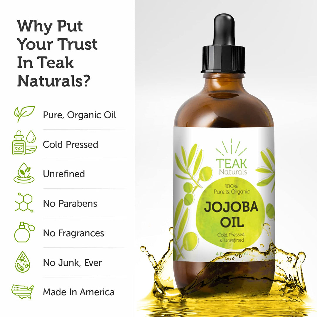 100% ORGANIC Jojoba Oil - 4 oz - Pure Cold Pressed Unrefined Natural - Made In The USA