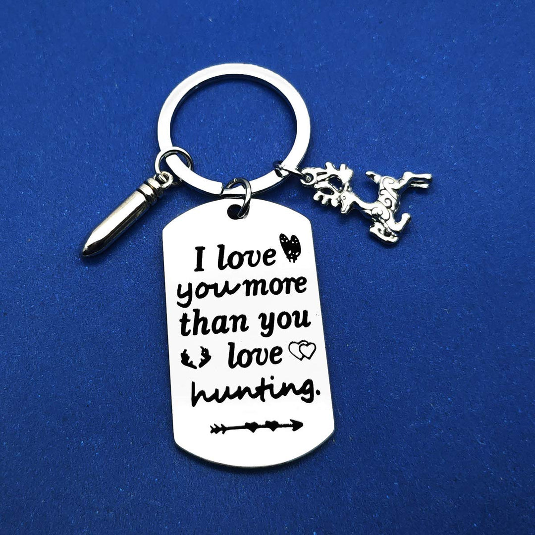 Hunter Keychain Couple Friendship Gift I Love You More Than You Love Hunting Keyring Hunting Lover Gift for Men Birthday Gift Boyfriend Husband Fiance Gift Valentines Day Christmas Keychain Gift