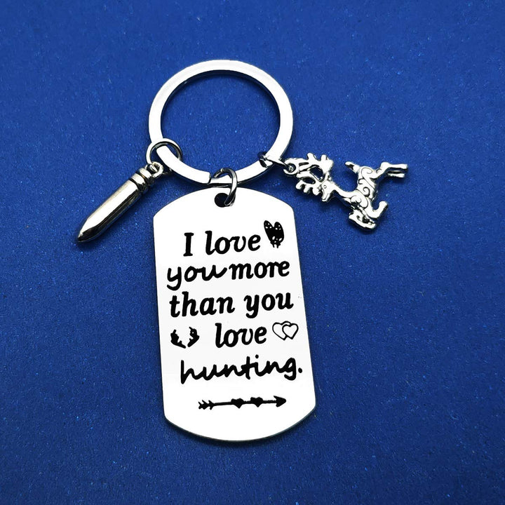 Hunter Keychain Couple Friendship Gift I Love You More Than You Love Hunting Keyring Hunting Lover Gift for Men Birthday Gift Boyfriend Husband Fiance Gift Valentines Day Christmas Keychain Gift