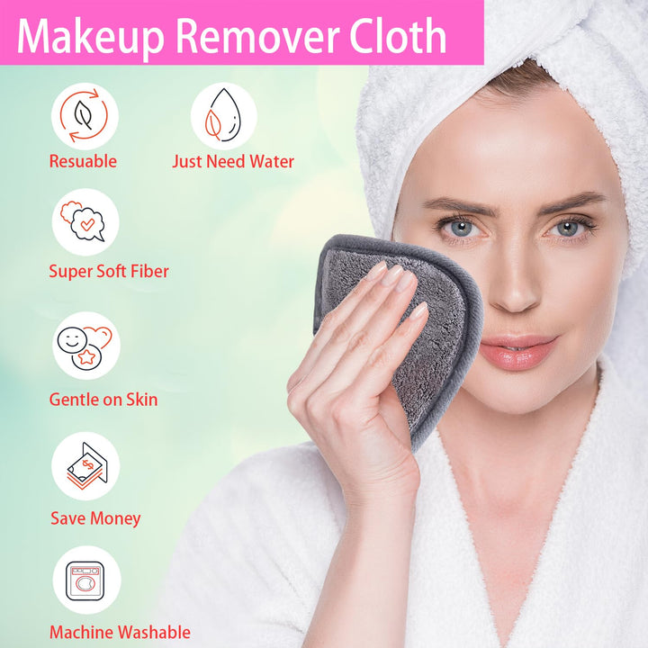 BloomSesame Makeup Remover Cloths for Face, Eye, Lips - Reusable Makeup Remover Pads Soft Microfiber Facial Cleansing Cloths 5 x 5inch 12 Pack (Gray)