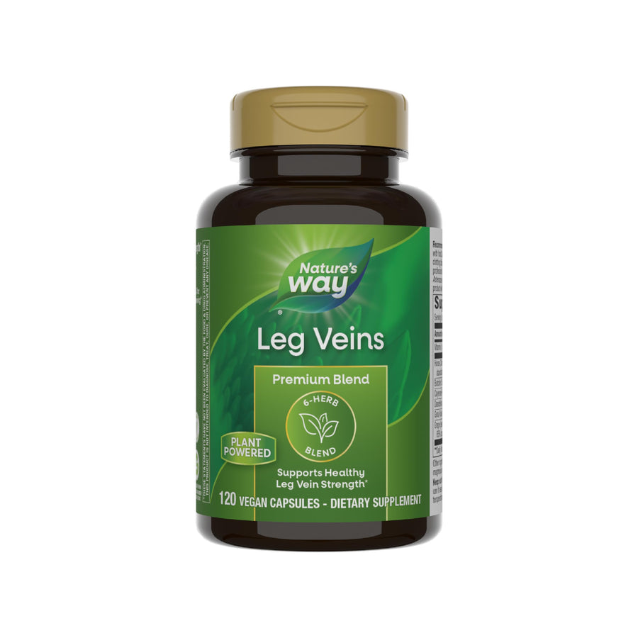 Leg Veins, Supports Healthy Leg Vein Strength*, 6-Herb Blend, With Horse Chestnut Extract, Dandelion, Gluten Free, 120 Vegan Capsules (Packaging May Vary)