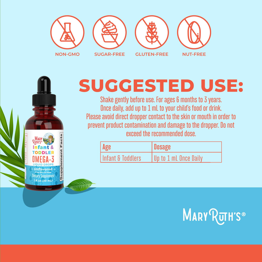 Infant and Toddler Omega-3 Liquid Drops by | 200mg DHA and 2mg EPA Per Serving | Overall Wellness and Healthy Development | Unflavored | 1 Fl Oz