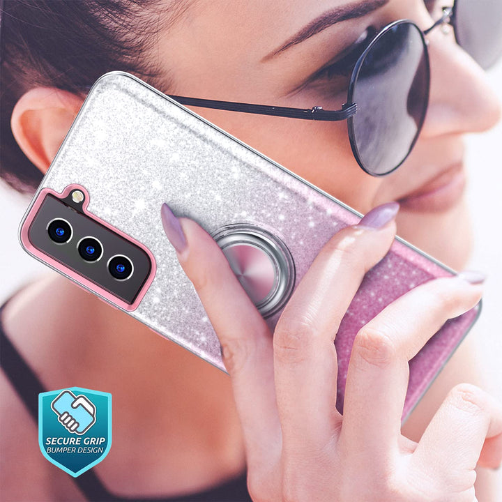 Samsung Galaxy S22+ Plus Case, Bling Sparkly Glitter Cute Phone Case for Women Girls with Kickstand,Slim Fit Drop Protection Shockproof Cover for Samsung Galaxy S22+ Plus - Pink