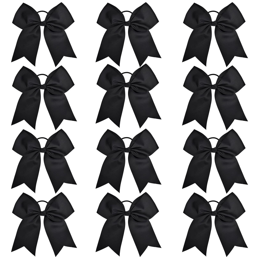 12-Black: 12 Pcs Large Cheer Bows 8 Bulk Hair Bow Accessories With Ponytail Holder For Girls High School College Cheerleading