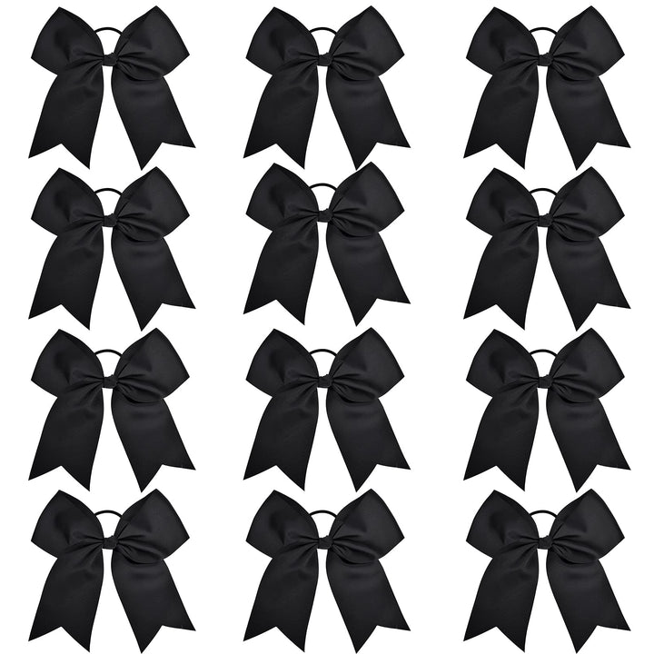 12-Black: 12 Pcs Large Cheer Bows 8 Bulk Hair Bow Accessories With Ponytail Holder For Girls High School College Cheerleading