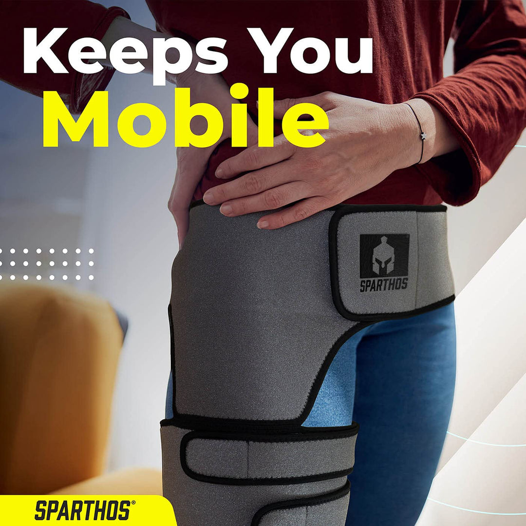 Sparthos Hip Brace - Sciatic Nerve Support Belt - Sciatica, SI Joint, Hamstring Pain Relief - Orthopedic Thigh Groin Compression Wrap - Flexor Strain Arthritis Siatic - For Men & Women (Right Leg)
