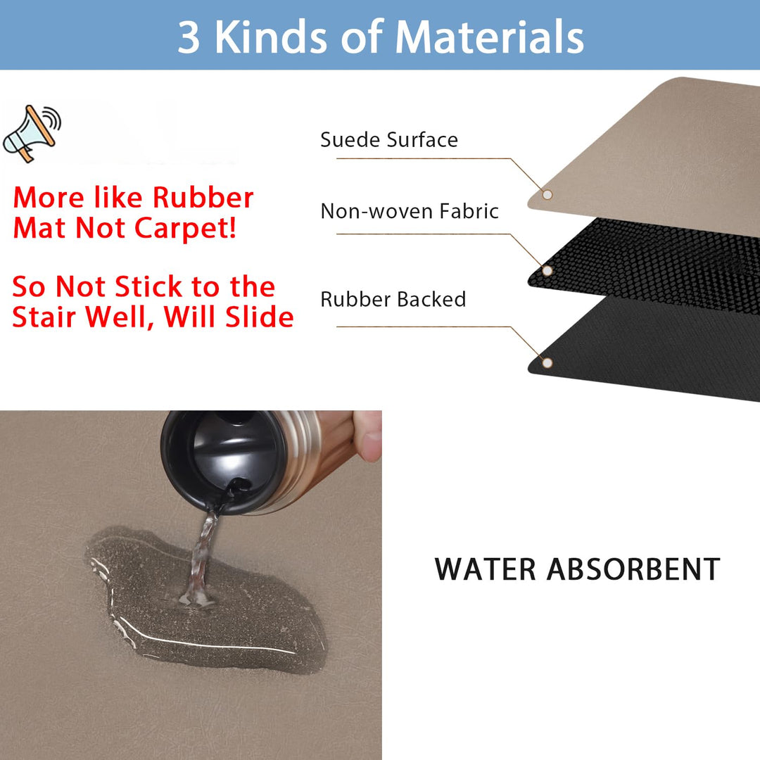 Carpet Stair Treads Set of 15, Non Slip Stair Carpet Treads Pads, 8x30 Brown Stair Rug for Wooden Step, Basement Stair Mats Covers for Pet and Kids