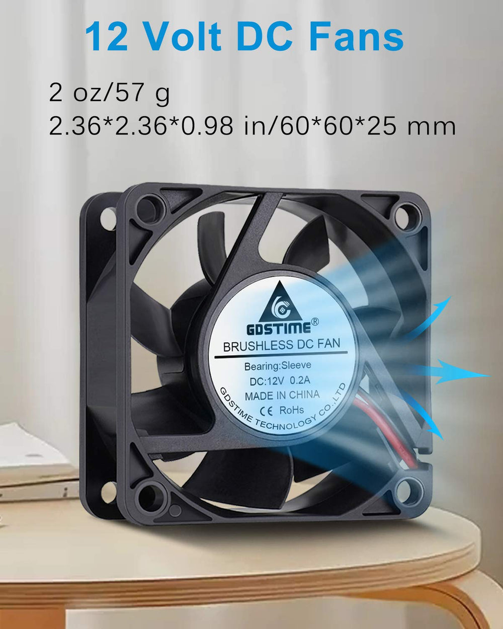 Dc 12V 60mm 6cm 60x60x25mm 2 Wire Brushless Cooling Fan