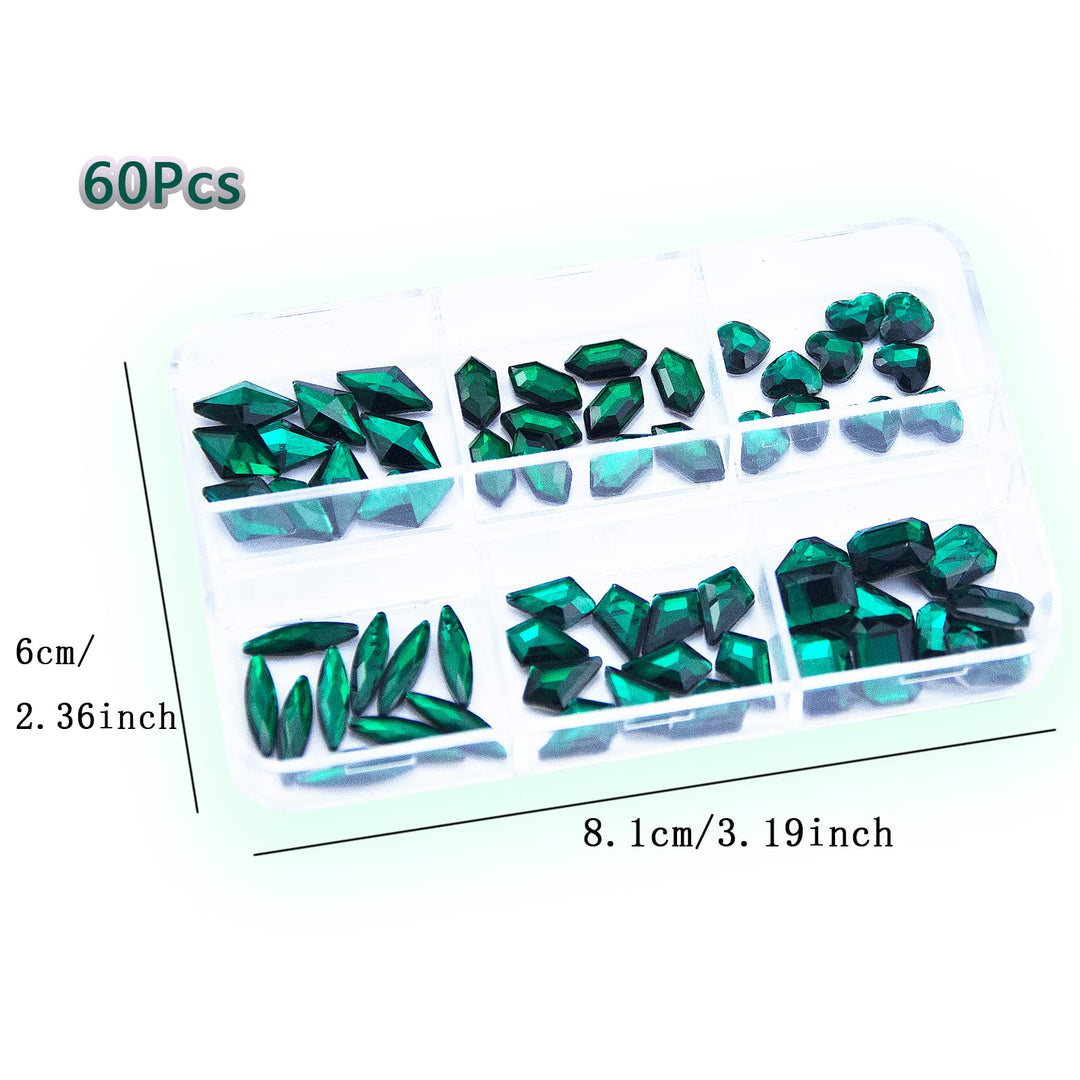2120Pcs Emerald Green Red Nail Rhinestones Crystals Glass Gems Stones Green Red Multi Shapes Sizes Round Beads Flatback Crystals Rhinestones for Nail DIY Crafts Clothes Shoes Jewelry