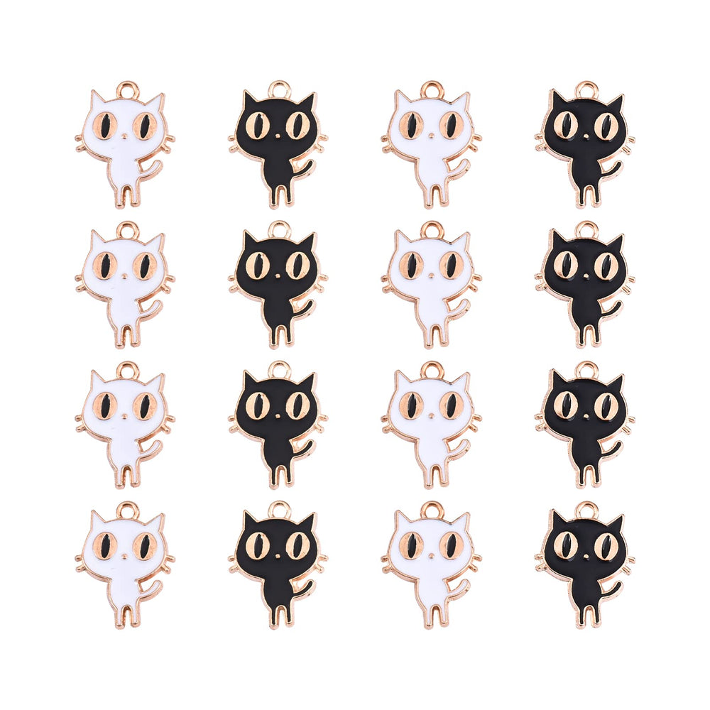 LiQunSweet 60Pcs 2 Colors White & Black Cat Alloy E