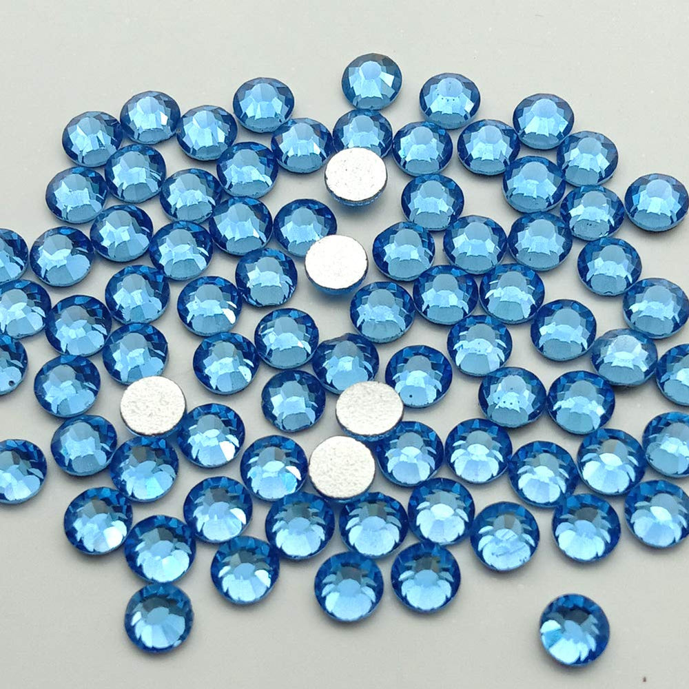 Glass Crystal Flatback Rhinestones for Nail Art and Craft, Round Stone Gems Sparkly Diamond (SS20 / 720pcs, Light Sapphire)