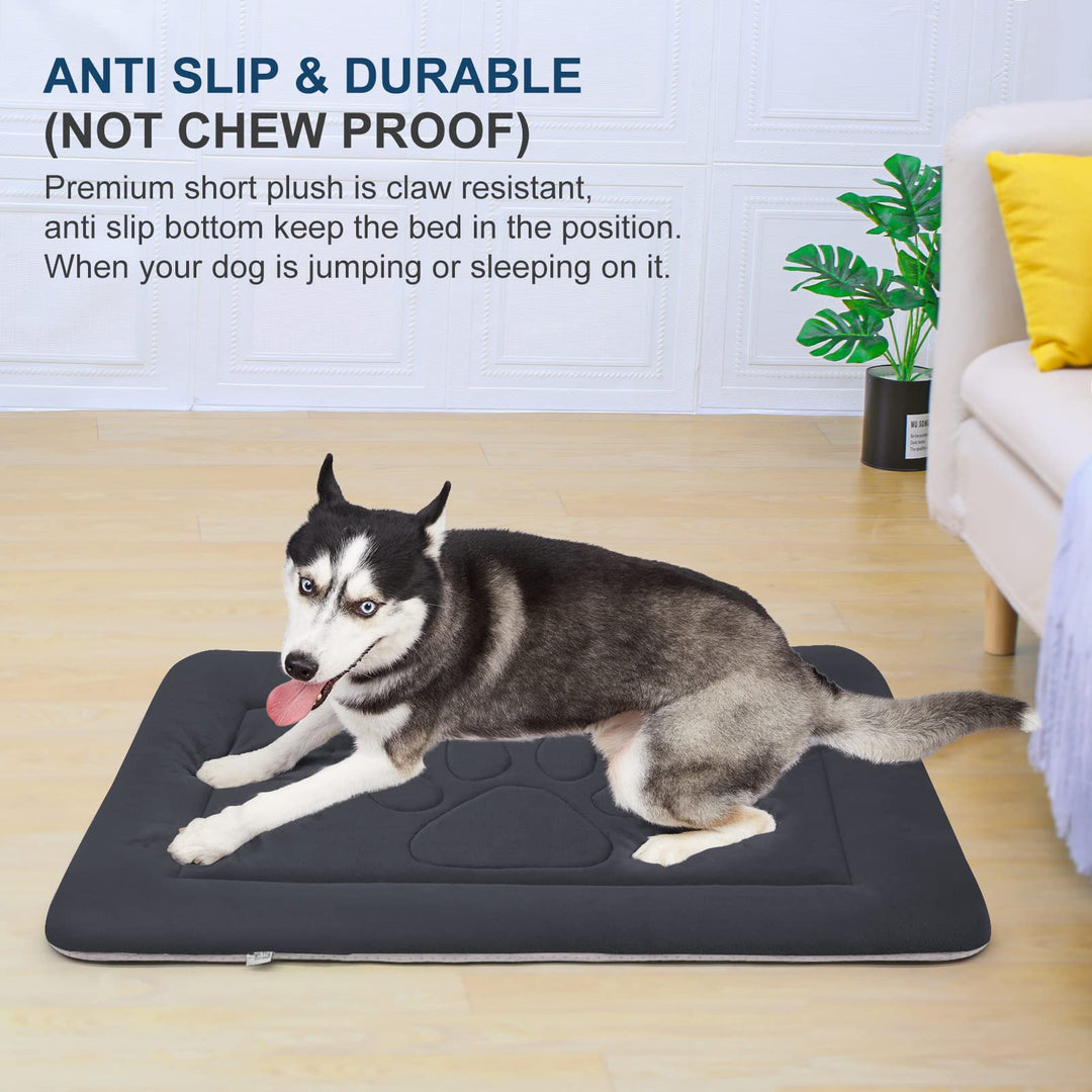 Large Dog Bed Crate Pad Mat Cute Paw Pet Beds for Dogs, 42-Inch Washable Dog Sleeping Mattress Kennel Pad with Anti Slip Bottom, Dark Grey L