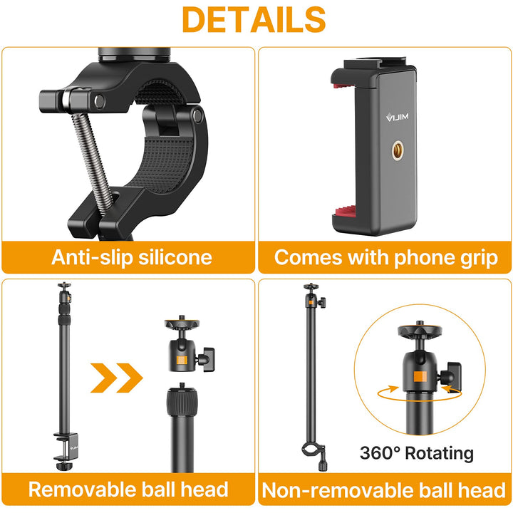 jusmo Camera Desk Mount with Auxiliary Holding Arm, Ove