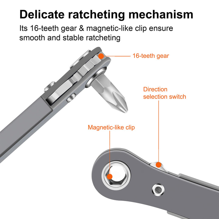 11pc Right Angle Screwdriver 1/4 Mini Ratchet Wrench Close Quarters Pocket Screwdriver Set with High Torque &amp; Low Profile- EDC Tool with 90 Degree Mini Offset Reversible Drive Handle