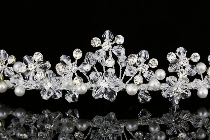 Handmade Bridal Flower Rhinestone Crystal Pearls Prom Wedding Crown Tiara T964