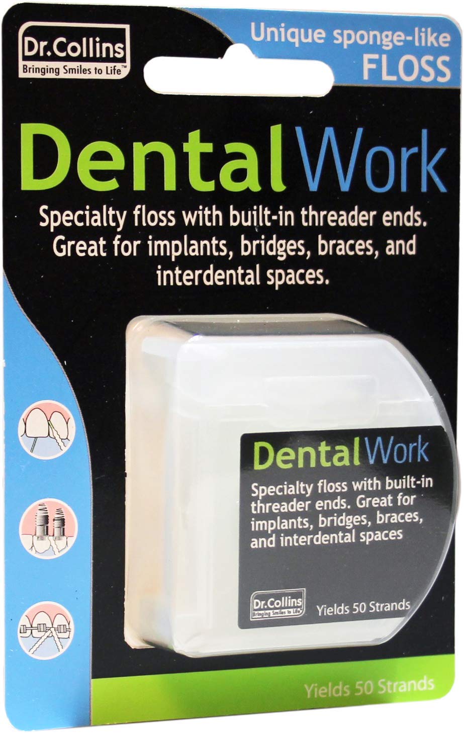 Dr Collins Dental Work Floss Implant Floss, 50-Count (P