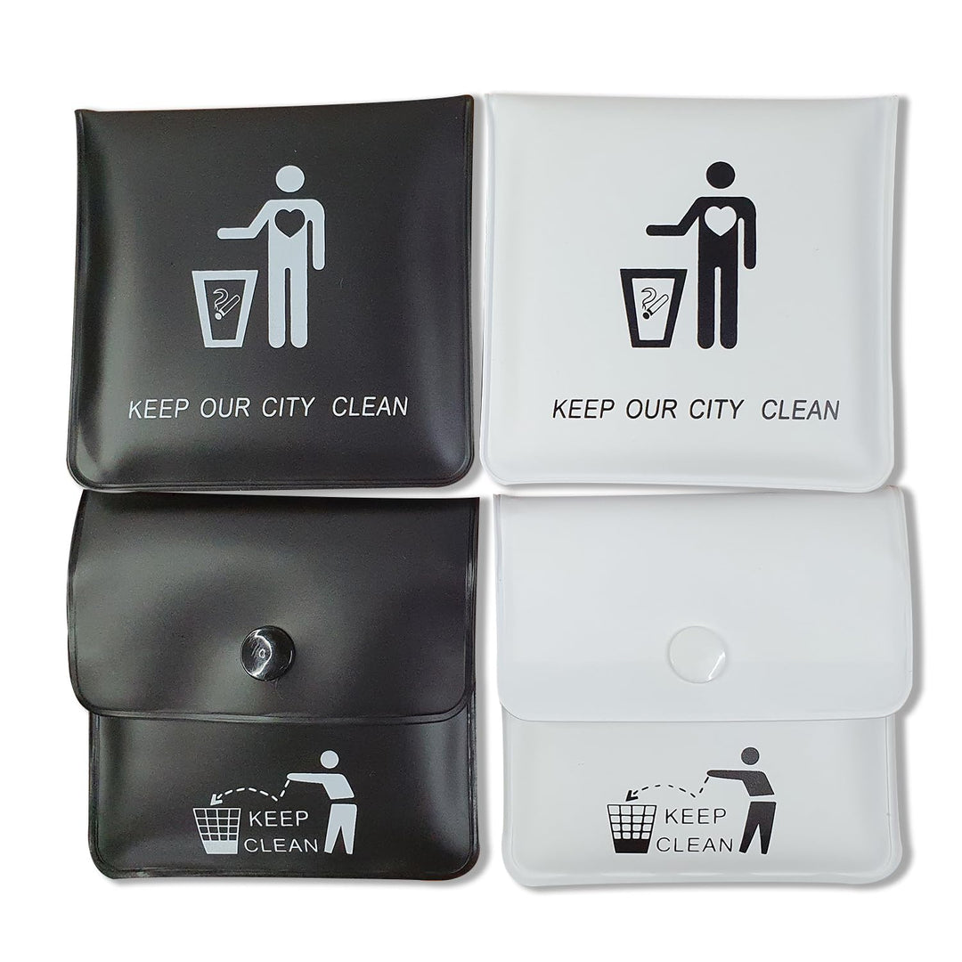 Ashtrays for Cigarettes Pocket Ashtray Pouch - Pack of 4 Premium Fireproof PVC Smell Proof Portable Ashtray Outdoor Butt Disposal Bag Cool Travel Ashtray Cute Fancy Ash Tray Black and White