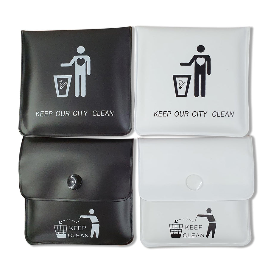 Ashtrays for Cigarettes Pocket Ashtray Pouch - Pack of 4 Premium Fireproof PVC Smell Proof Portable Ashtray Outdoor Butt Disposal Bag Cool Travel Ashtray Cute Fancy Ash Tray Black and White