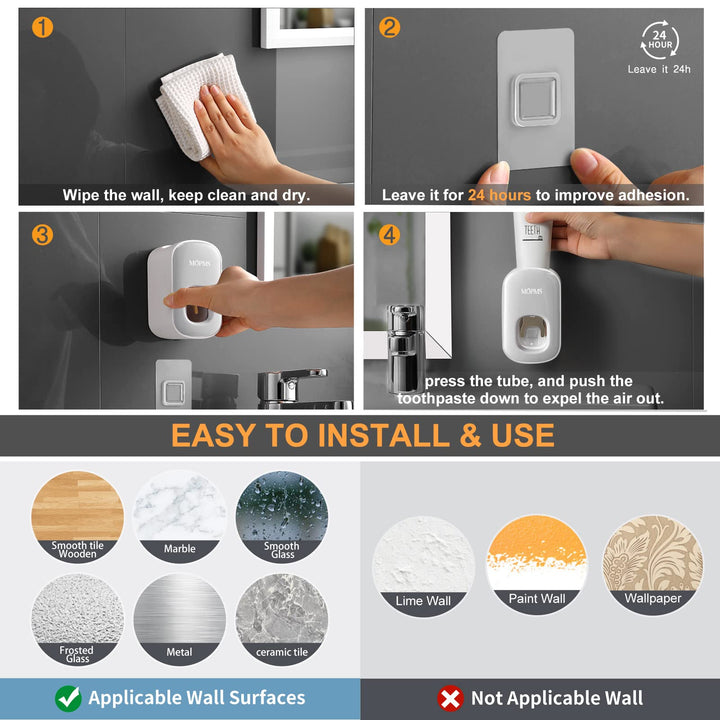 Toothpaste Dispenser Wall Mounted for Bathroom Automatic Toothpaste Squeezer for Kids and Adult (Black-1Pcs)