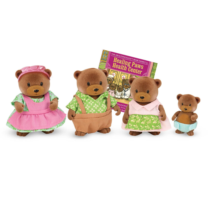 – Healthnuggle Bear Family Set – 4 Collectible Doll Figures with Storybook – Pretend Play Toy – Gift for Kids Age 3+