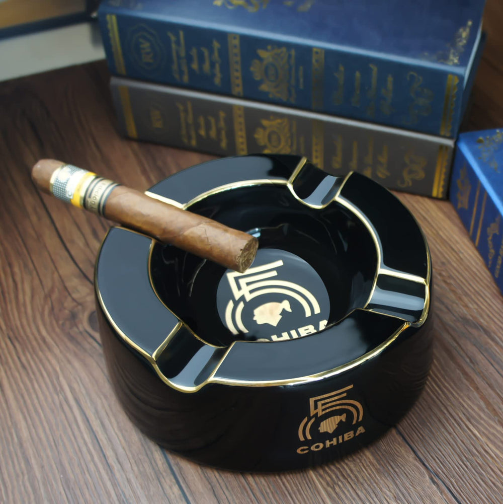 Cigar Ashtray Big Ashtrays for 8 Round Cigarettes Large Rest Outdoor Cigars Ashtray for Patio/Outside/Indoor Ashtray (Yellow)