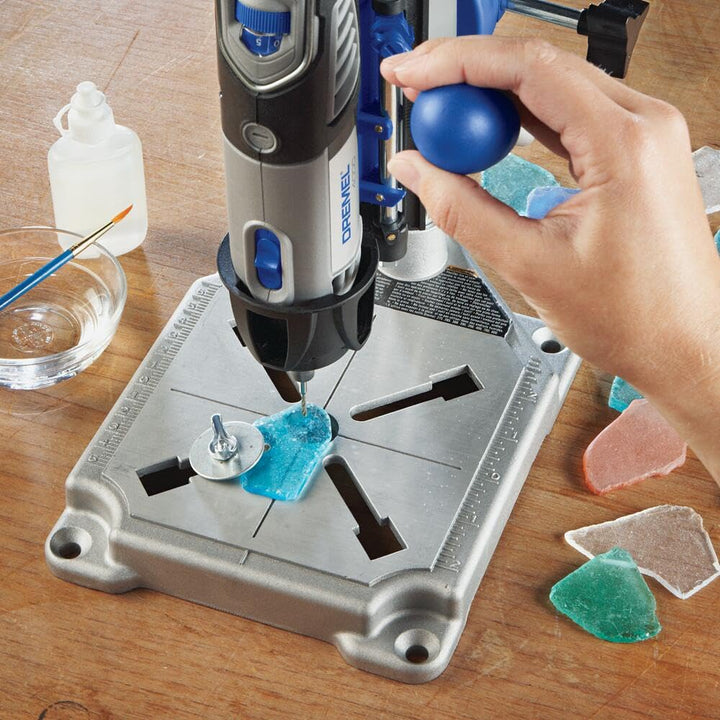 Drill Press Rotary Tool Workstation Stand with Wrench - Mini Portable Press &amp; Tool Holder - 2 Inch Depth- Ideal for Drilling Perpendicular and Angled Holes - 220-01