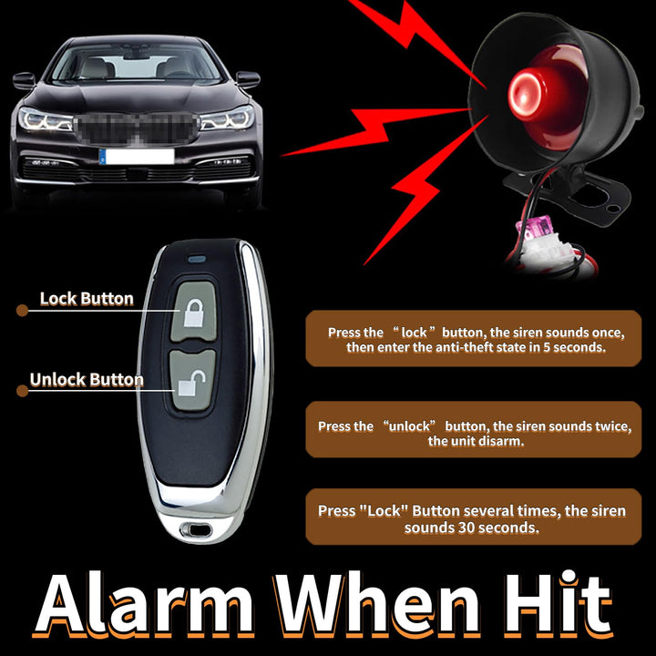 Car Horn Siren Alarm,Universal Car Alarm Security Protection System with 2 Remote Controls,7-Level Sensitivity,12v,Anti-Theft Device,No Thread Trimmin,Non-Destructive Installation (CW-8110)
