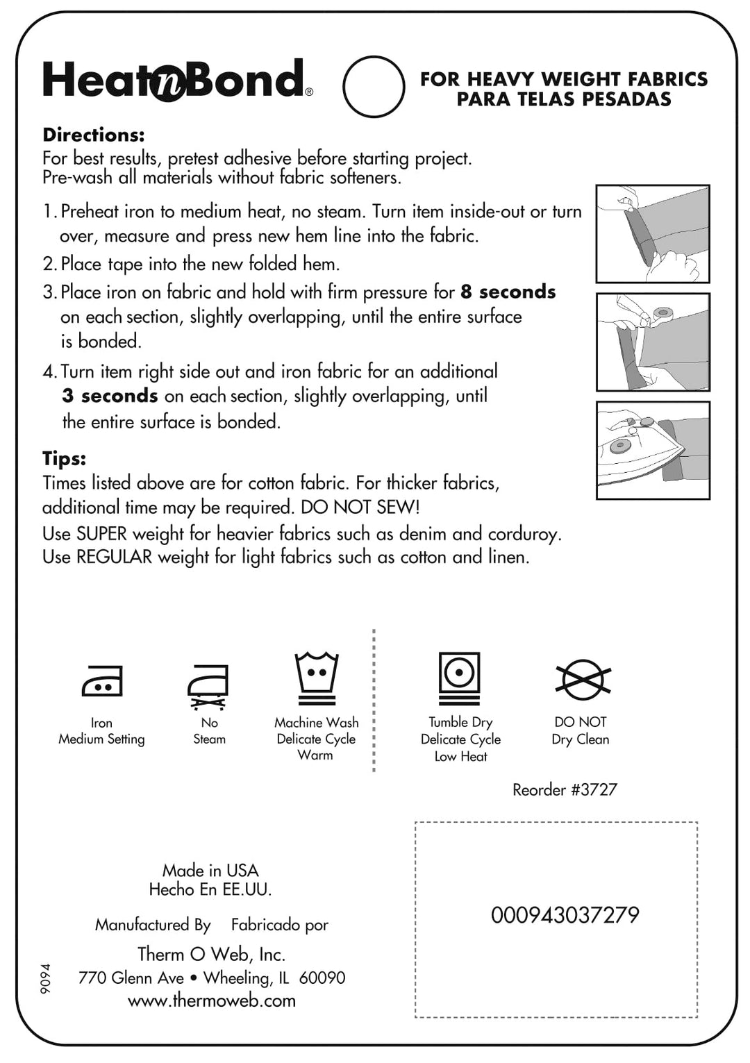 Hem Iron-On Adhesive, Super Weight, 3/4 Inch x 8 Yards, Black