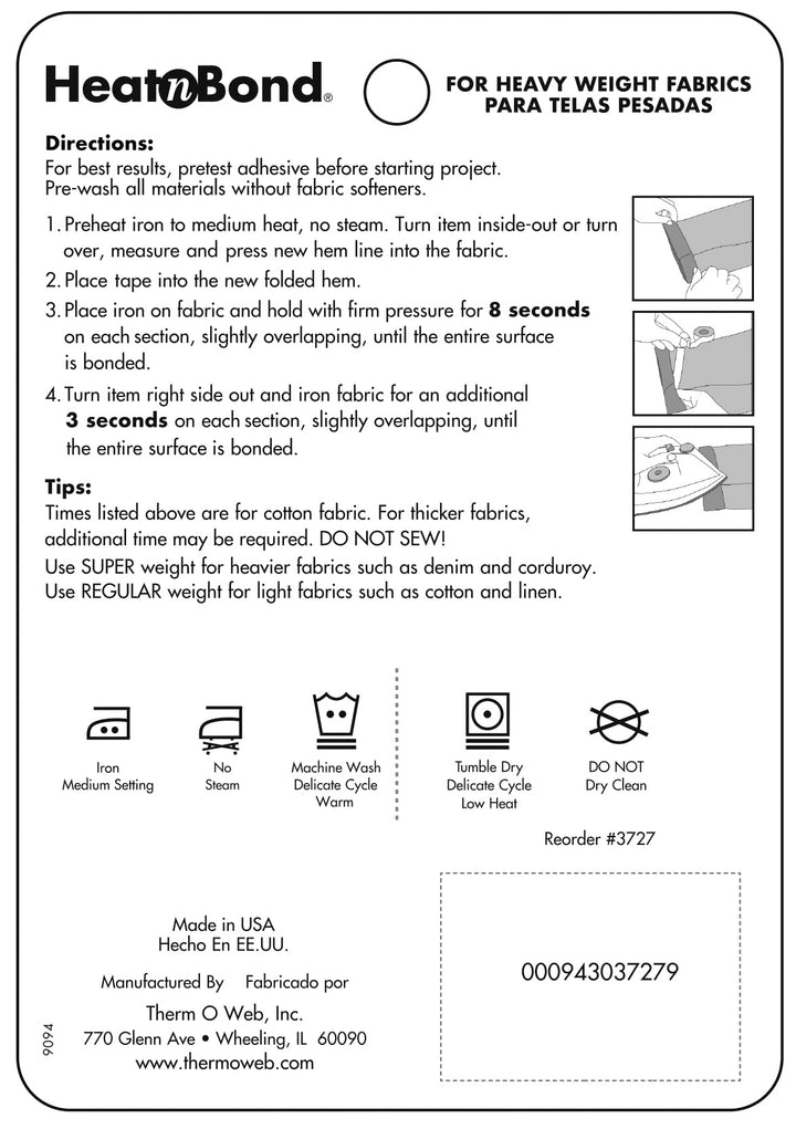 Hem Iron-On Adhesive, Super Weight, 3/4 Inch x 8 Yards, Black