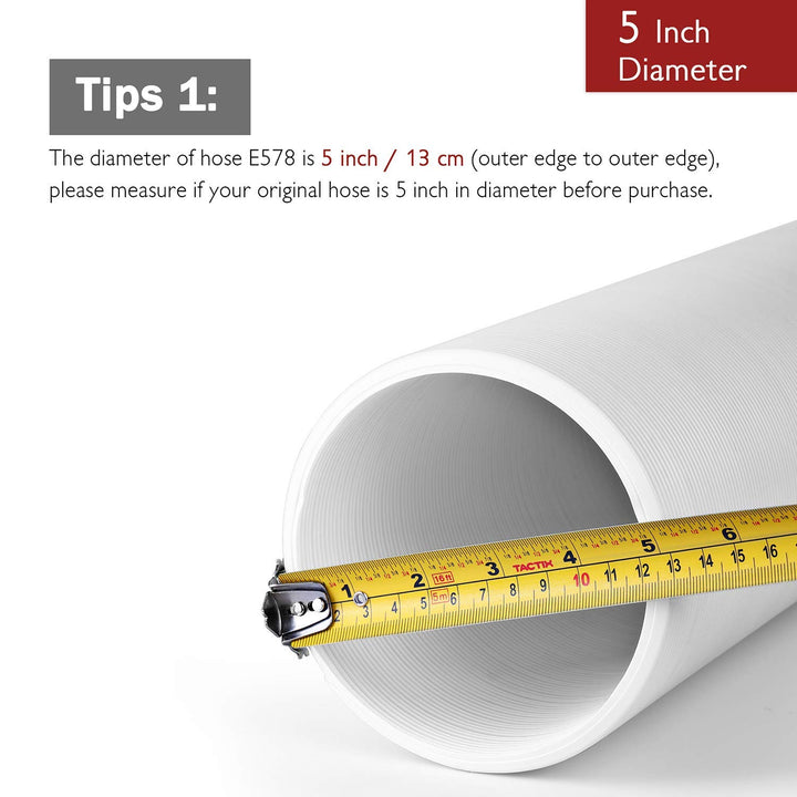 Polypropylene Portable Air Conditioner Universal Exhaust Hose - 5 Inch Diameter, 78 Inch Length, Clockwise Thread
