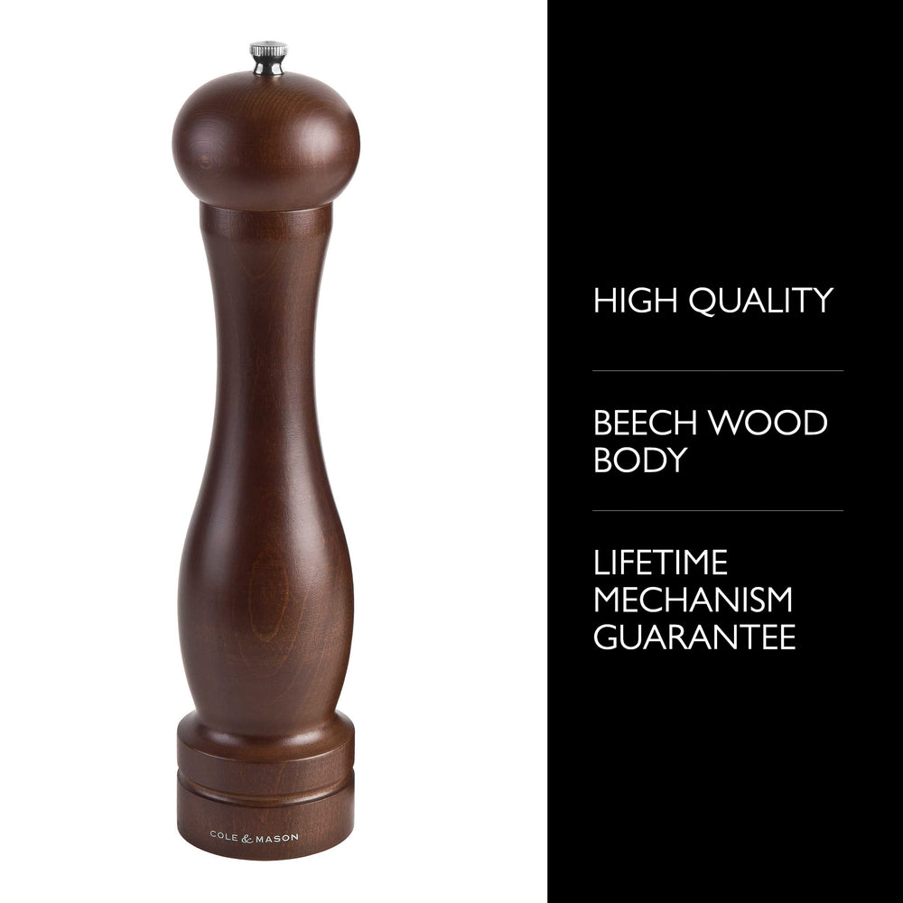 12.5-inch Forest Capstan Pepper Mill - Adjustable Pepper Grinder - Refillable Spice Tools - Hand Wash Kitchen Tools - Beech Wood