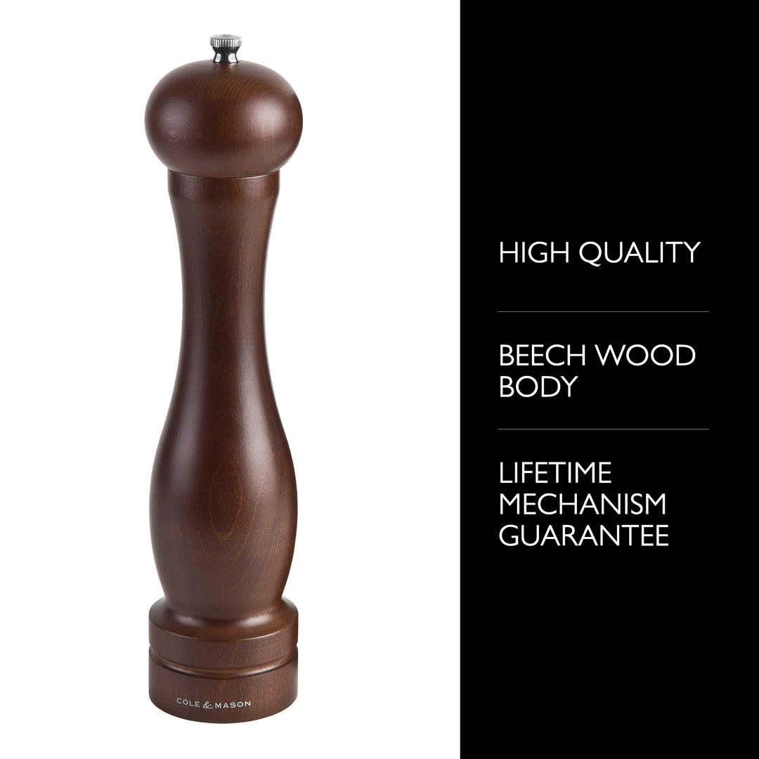 Cole &amp; Mason 12.5-inch Forest Capstan Pepper Mill - Adjustable Pepper Grinder - Refillable Spice Tools - Hand Wash Kitchen Tools - Beech Wood