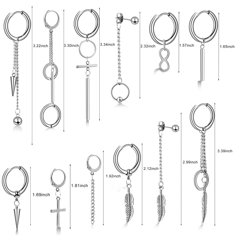 ONESING 24 Pcs Dangle Earrings for Men Dangle Silver Ho