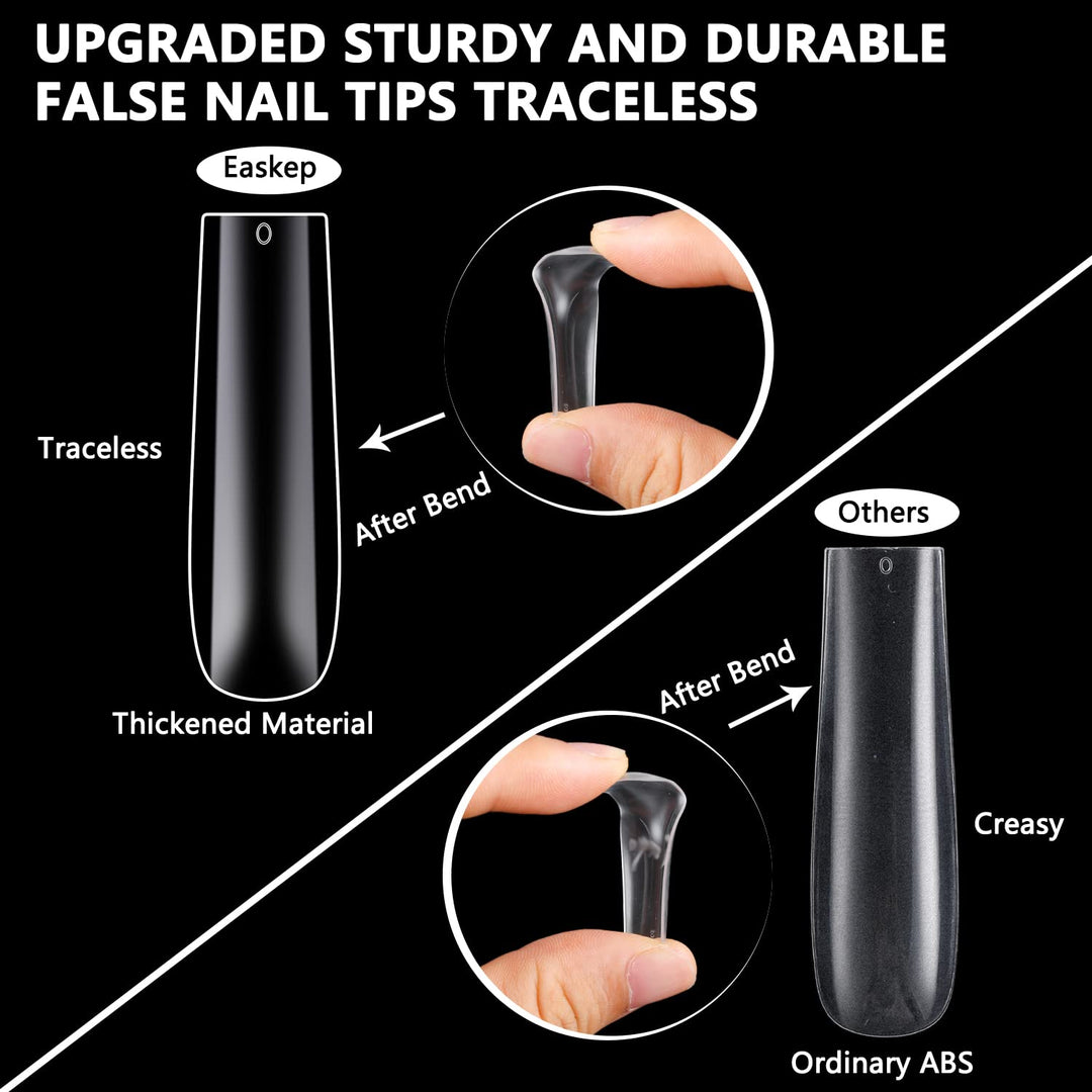 600Pcs Extra Long Nail Tips, Clear XXL Straight Tapered Square Full Cover Nail Tips, Press On False Nail Tips for Salons and DIY Nail Art at Home (Style-3-600PCS)