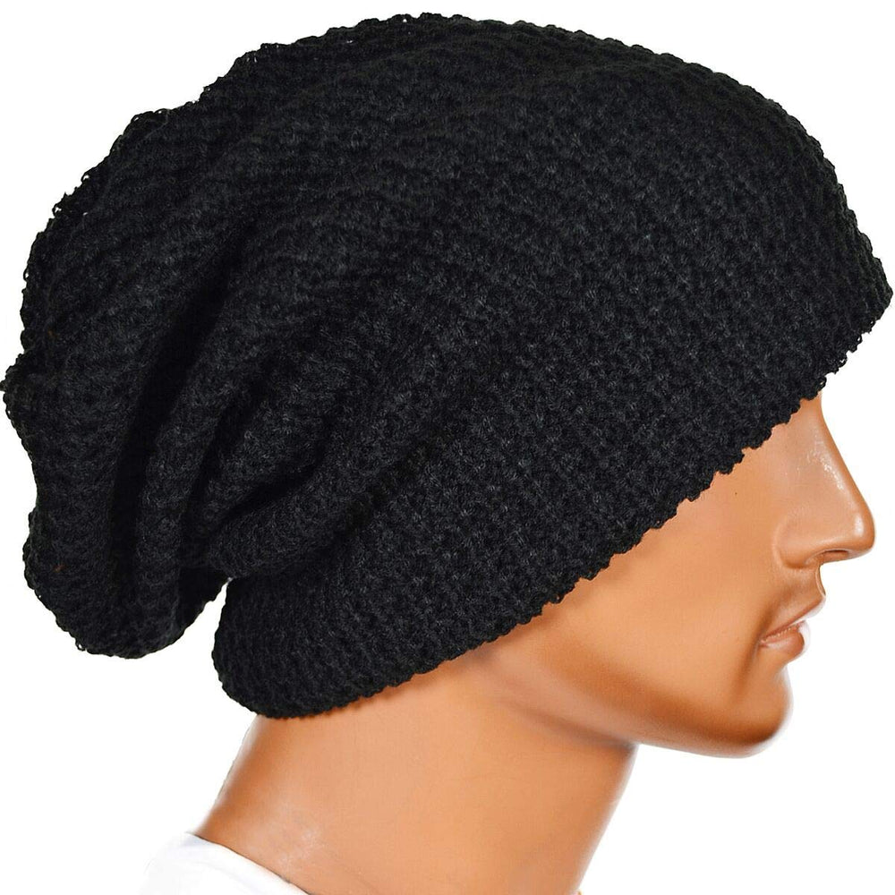 FORBUSITE Mens Slouchy Long Oversized Beanie Hat Black 
