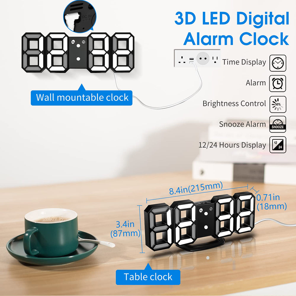 LED Clock, 14.8'' Remote Control LED Wall Clock with Multi-Function, Auto Brightness Large Digital Clock Wall for Home/Office