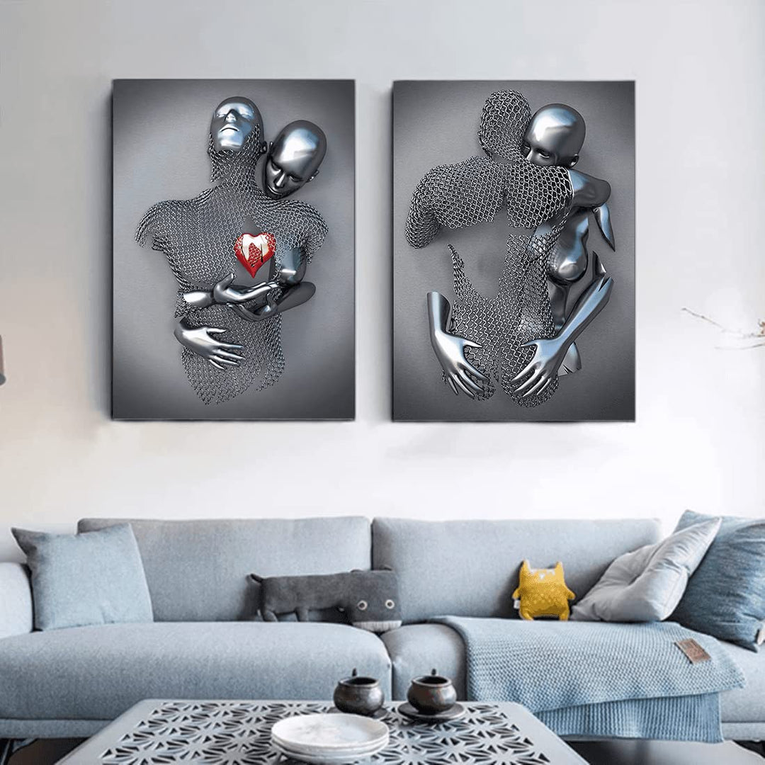 Unframed Love Heart 3D Black Canvas Wall Art Decor Blac
