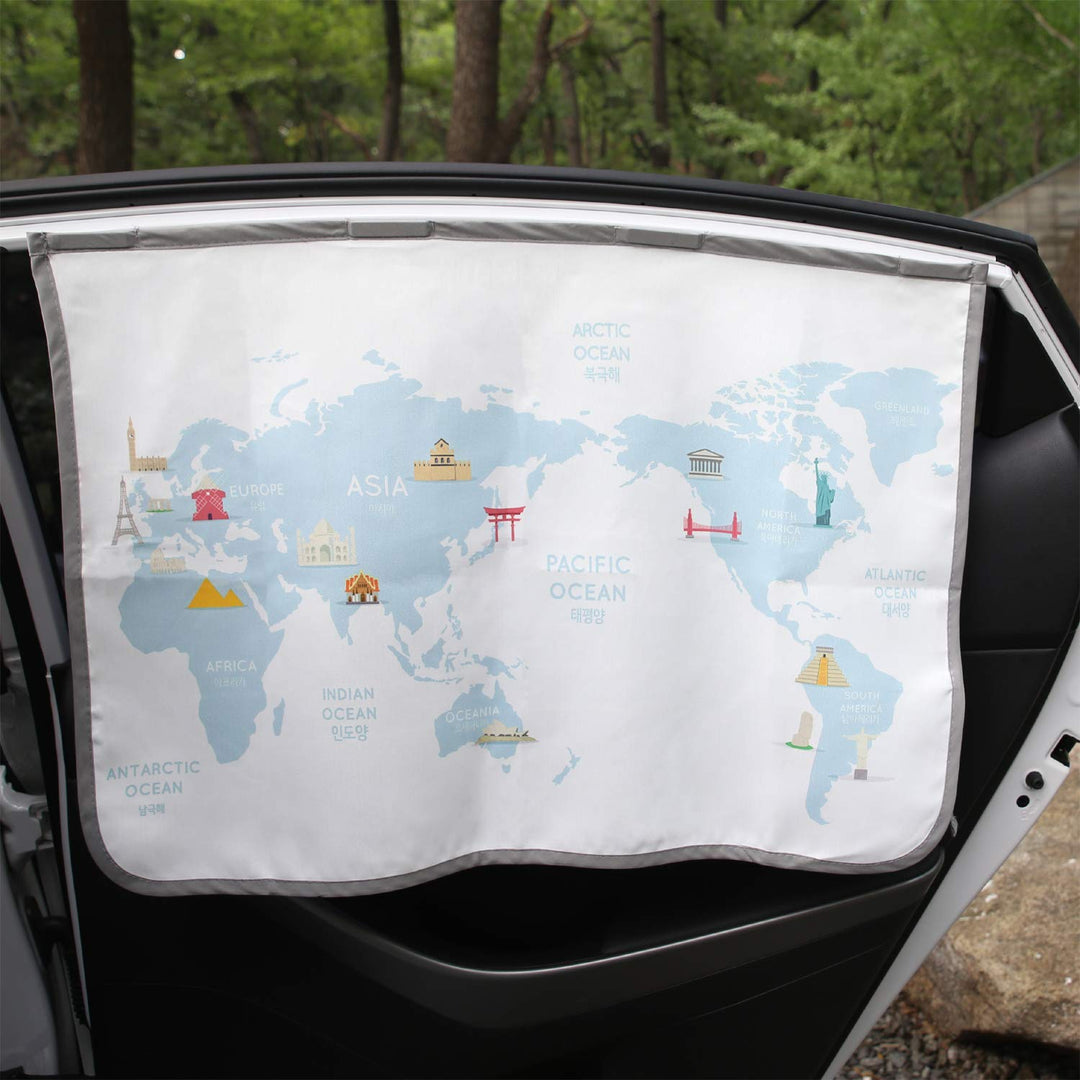 BEBEDECO Magnet Car Sun Shade Curtain for Side Window for Baby Kids Children - Sunshade Protector Sun Blocker Blind (Be-Travel Map)