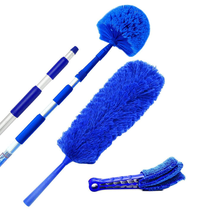 Extension Rod &amp; Blue Extension Cobweb Duster Ultimate Dusting Kit - Extendable Reach 20 feet, Ceiling Fan Duster, Long Handle Aluminum Telescoping Pole, Webster Duster for Cleaning