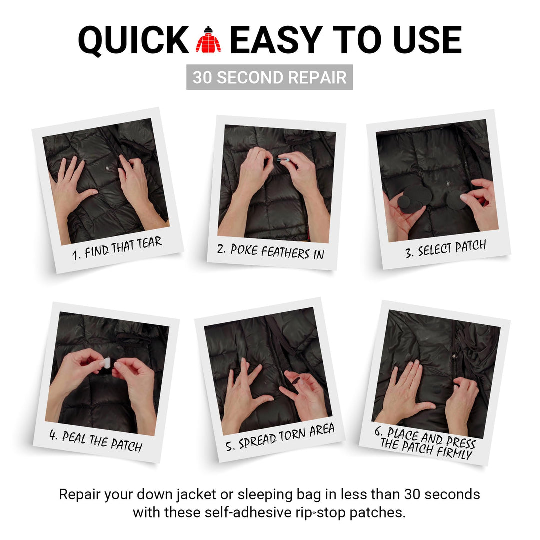 Pro-Fix Down Jacket Repair Patches Easy to Use, Pre-Cut, Self-Adhesive, Waterproof, Tear-Resistant Rip-Stop Nylon Fabric Patches for Jackets &amp; Patches for Clothing, Down Jacket Patches - Black
