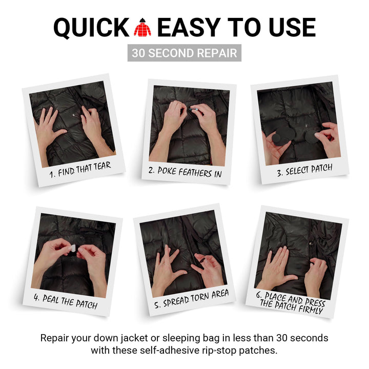 Pro-Fix Down Jacket Repair Patches Easy to Use, Pre-Cut, Self-Adhesive, Waterproof, Tear-Resistant Rip-Stop Nylon Fabric Patches for Jackets &amp; Patches for Clothing, Down Jacket Patches - Black