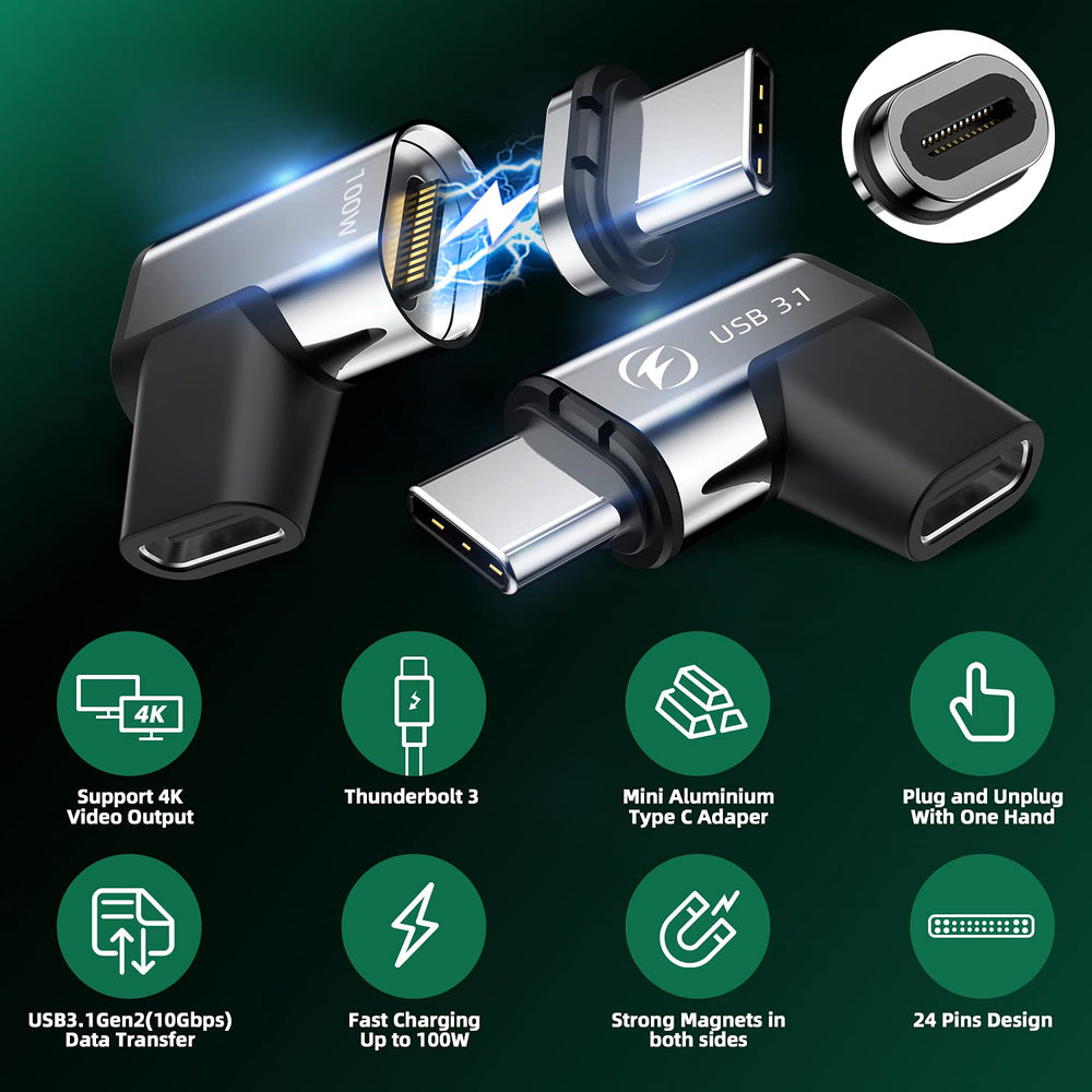 USB C Magnetic Adapter, (2 Pack) Magnetic USB C Adapter, 24Pins USB3.1 10Gbps Data Transfer 4K 60Hz Video PD 100w Charge Compatible with MacBook Pro/Air USB-C Laptop
