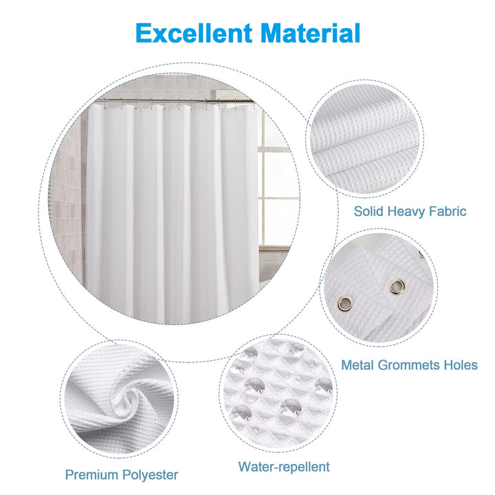 78 Inch Shower Curtain Fabric, Waffle Shower Curtain 72x78 Inches, Long Shower Curtain White Heavy Duty Hotel Quality Bathroom Shower Curtains