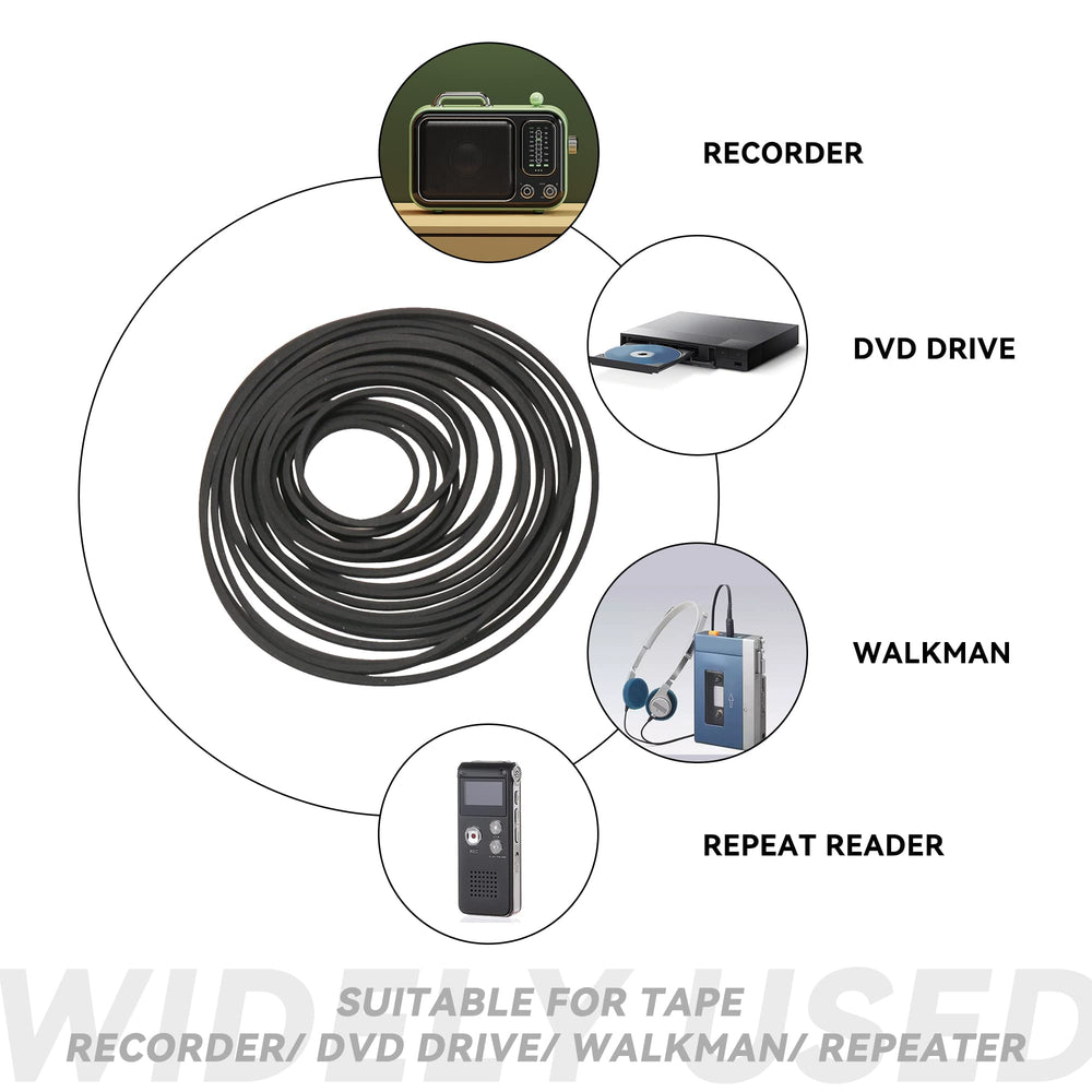 Bstinay 20PCS 25-170mm Mixed Square Cassette Tape Machine Recorder Rubber Belt Recorder Repair Maintenance Mixed Cassette