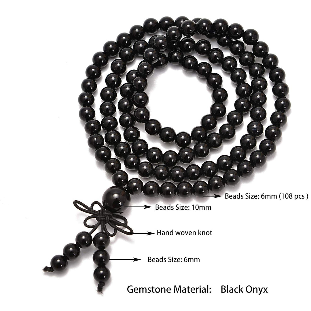 Natural Gemstones Buddhist 108 Prayer Healing Beads Mala Stretchy Bracelet Necklace 6mm (Black Onyx)