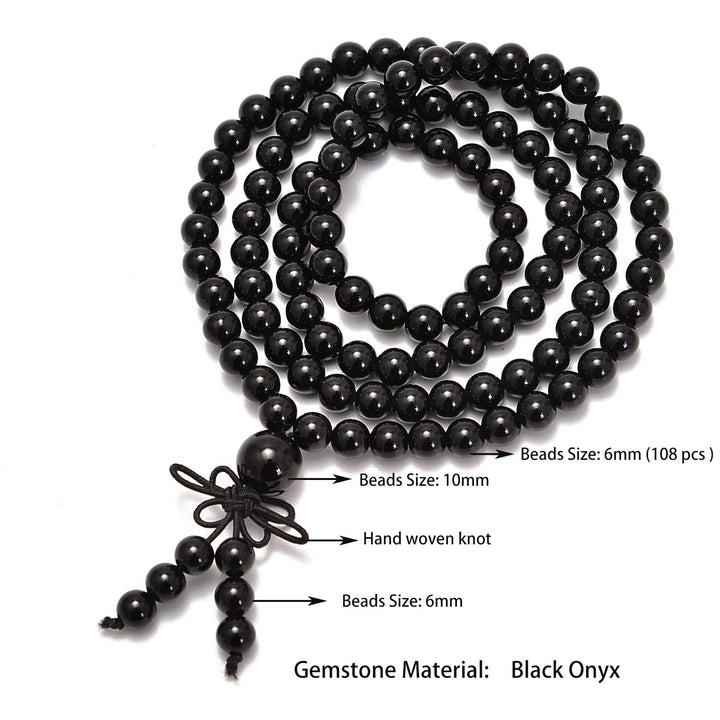 Natural Gemstones Buddhist 108 Prayer Healing Beads Mala Stretchy Bracelet Necklace 6mm (Black Onyx)