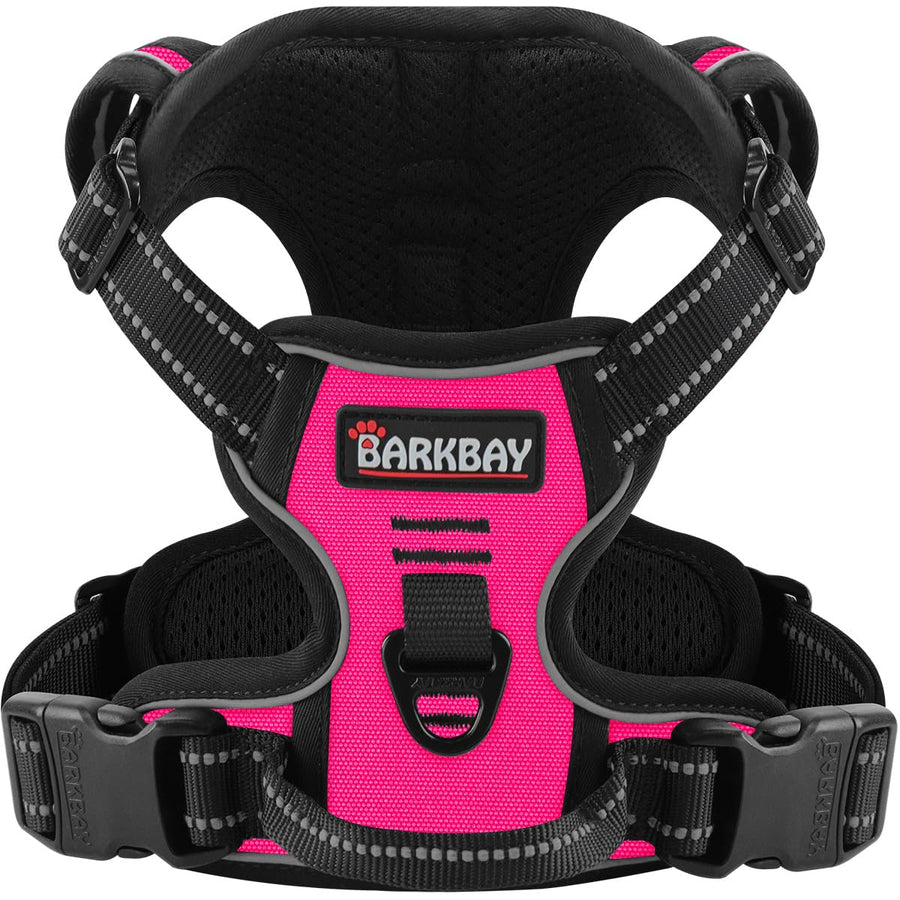 No Pull Pet Harness Dog Harness Adjustable Outdoor Pet Vest 3M Reflective Oxford Material Vest for PINK Dogs Easy Control for Small Medium Large Dogs (L)
