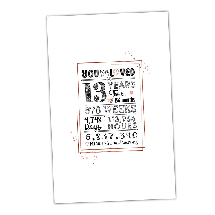 Rose Gold 13th Birthday Decorations for Girls - Cute Guest Book Alternative - Great Teenage Girl Gifts for 13 Year Old Girl or Gift Ideas - 11x17 Loved Sign Poster [Unframed] Rose Gold